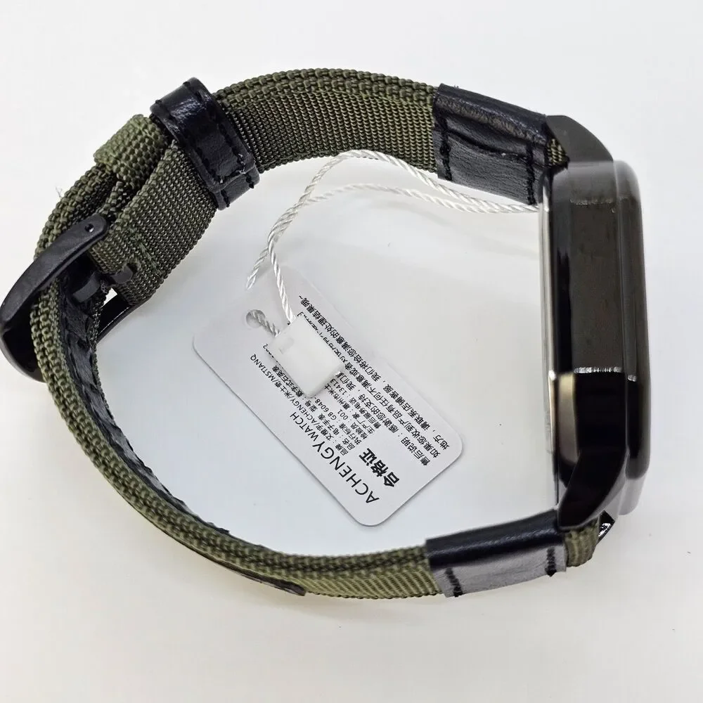 Men's‎ Watch 42MM Case Black Dial Date Indicator Army Green Black Canvas Bands